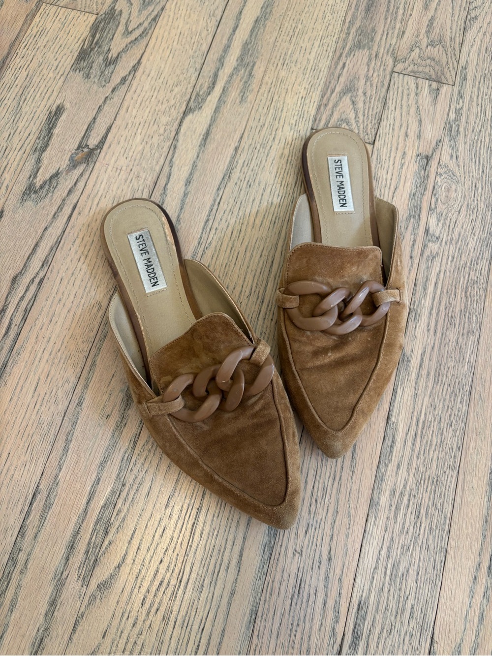 Steve Madden Brown Suede Chain-buckle Mules